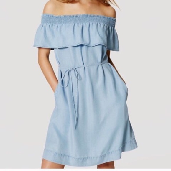 LOFT Dresses & Skirts - LOFT Blue Chambray Off the Shoulder Dress